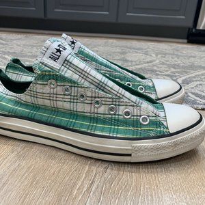 Converse Green and White Plaid Sneakers